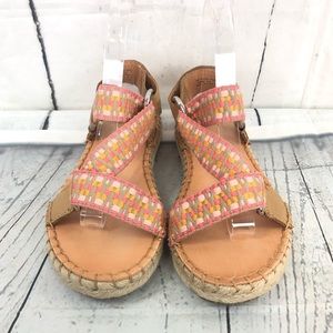 Frye Sandals Kole Strappy Open Espadrille Asymmetrical Peach Multicolor Summer